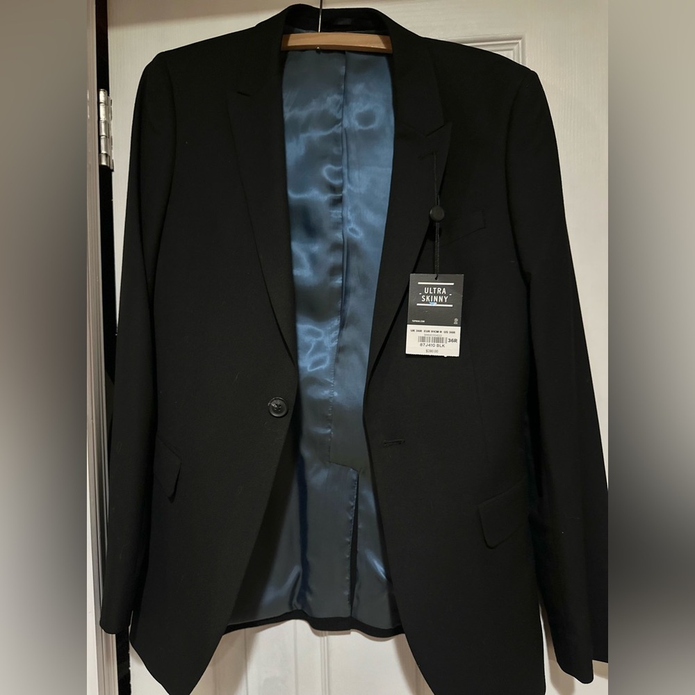 Size 36R Topman black suit jacket. New with tags, never worn.